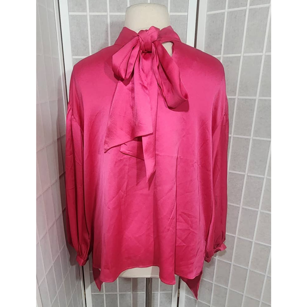NWT Eloquii Draped Satin Neck Tie Front Keyhole Pink Blouse Plus Size: 16